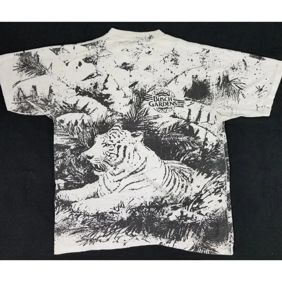 Vintage 90's BUSCH GARDENS Tiger All Over Print Souvenir T-Shirt "One Size Tag" - Picture 6 of 7